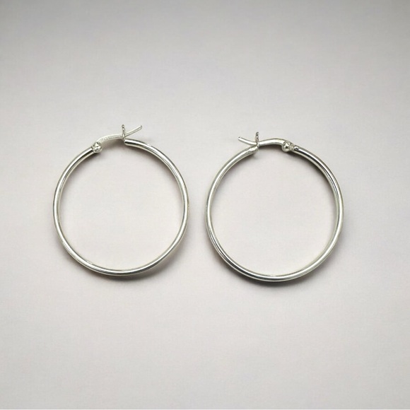 Sterling Silver Medium Plain Hoop Earrings, Classic Silver Jewelry, 40mm - Picture 5 of 5